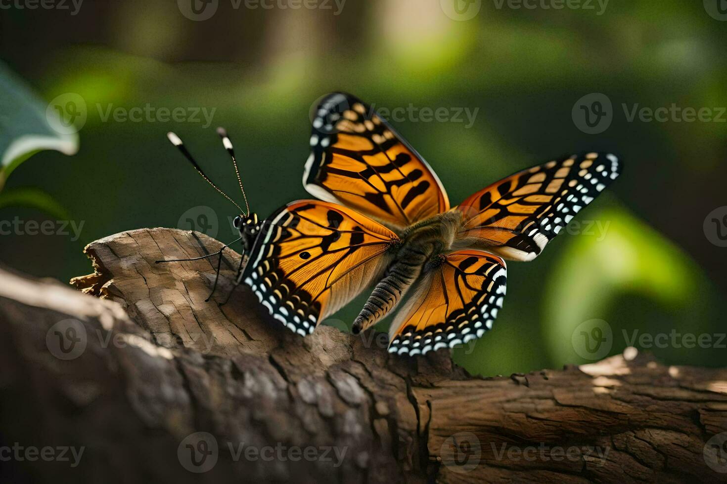 a butterfly is sitting on a tree branch. AI-Generated photo