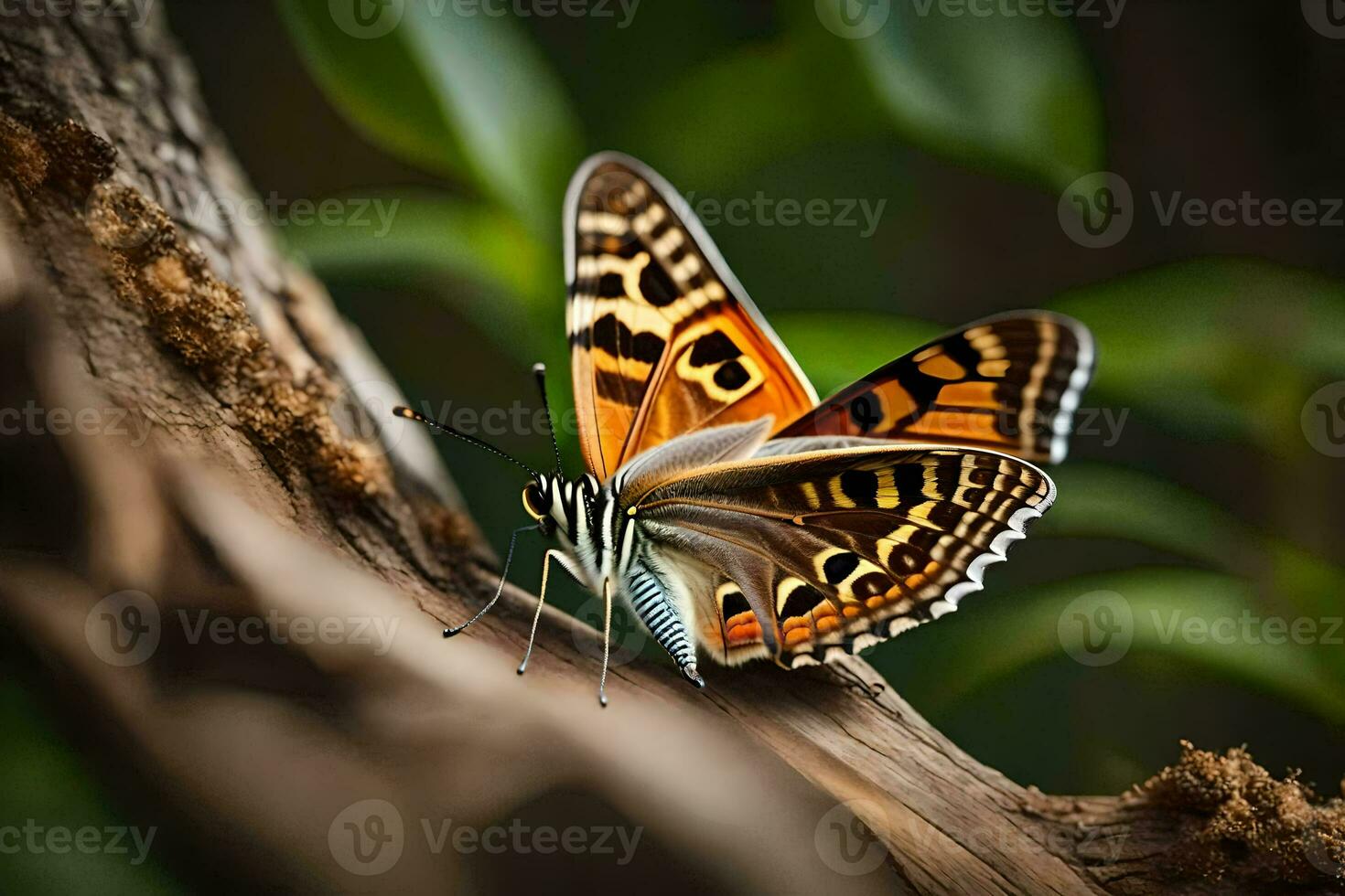 a butterfly is sitting on a branch in the forest. AI-Generated photo