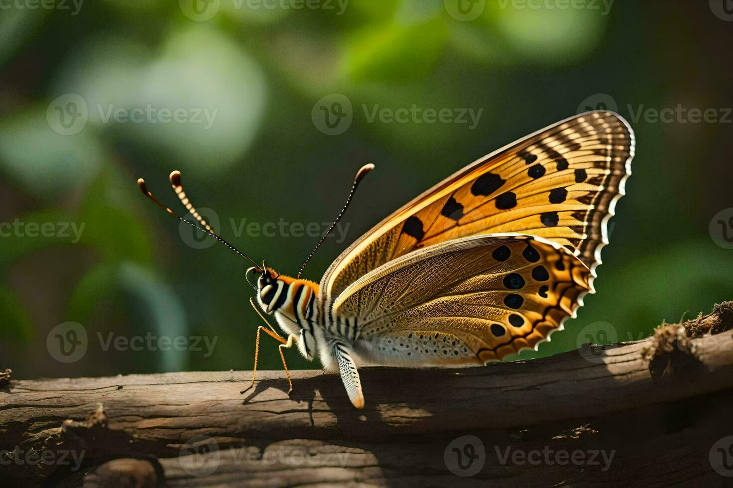a butterfly is sitting on a branch in the sun. AI-Generated photo