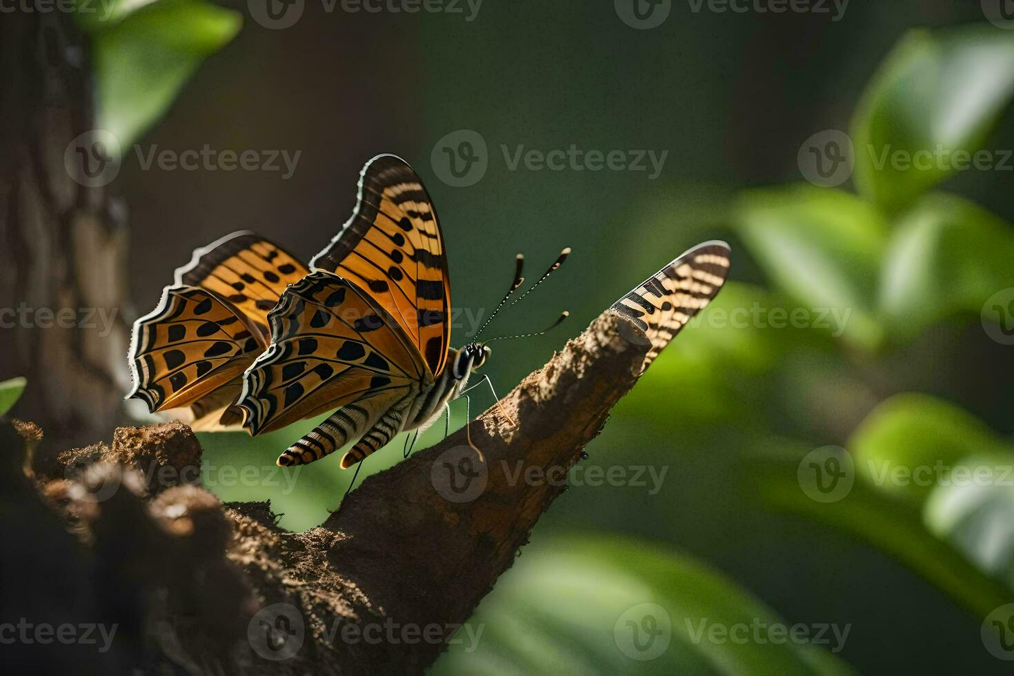 two butterflies are sitting on a branch. AI-Generated photo