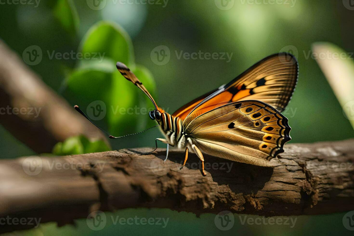 un mariposa es sentado en un rama. generado por ai foto