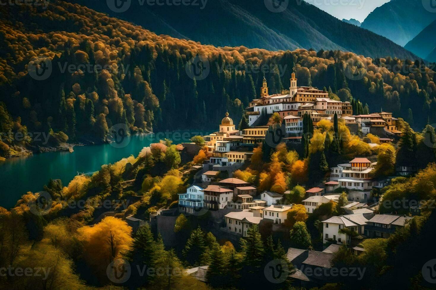 the village of sveti zlatan in the mountains. AI-Generated photo