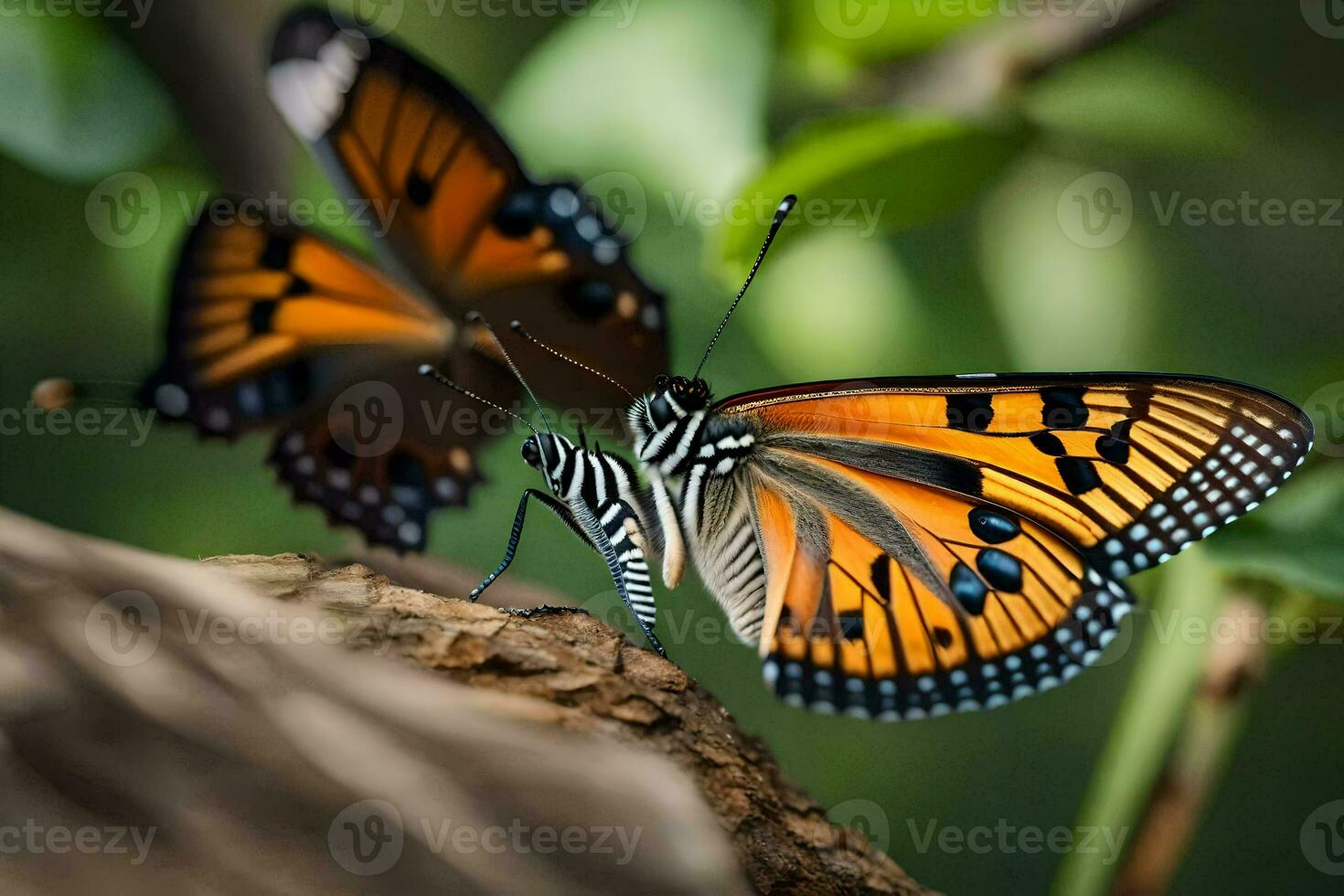 two butterflies are sitting on top of a tree. AI-Generated photo