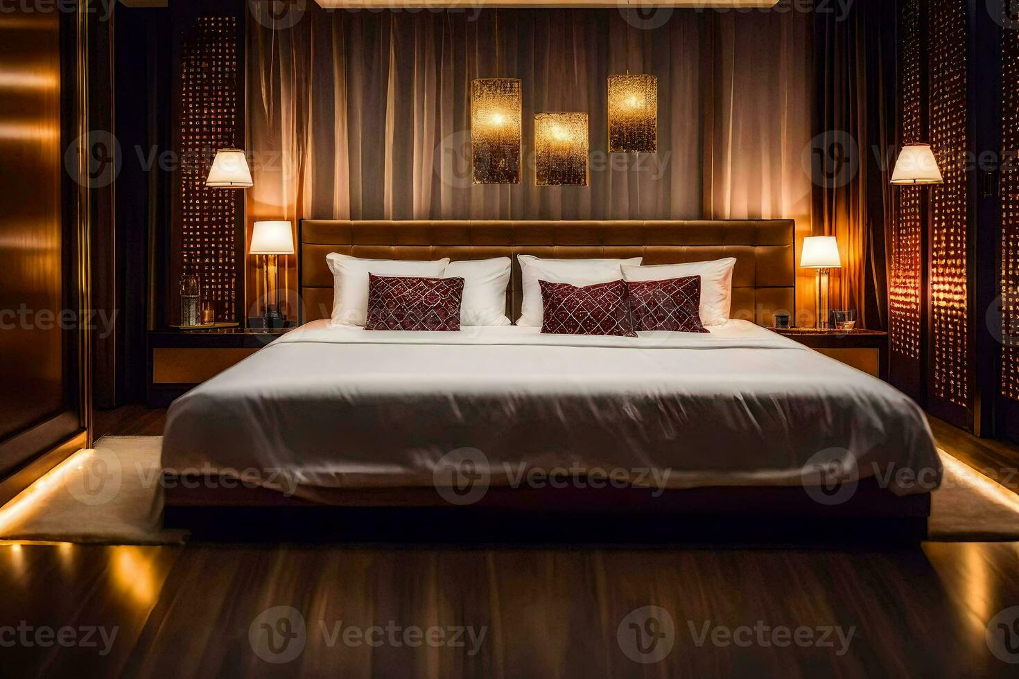 a bed or beds in a room at the ritz carlton, dubai. AI-Generated photo