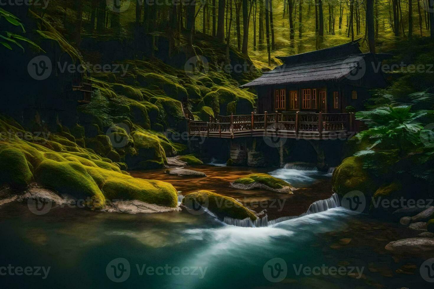 the temple of the moon in the forest. AI-Generated photo