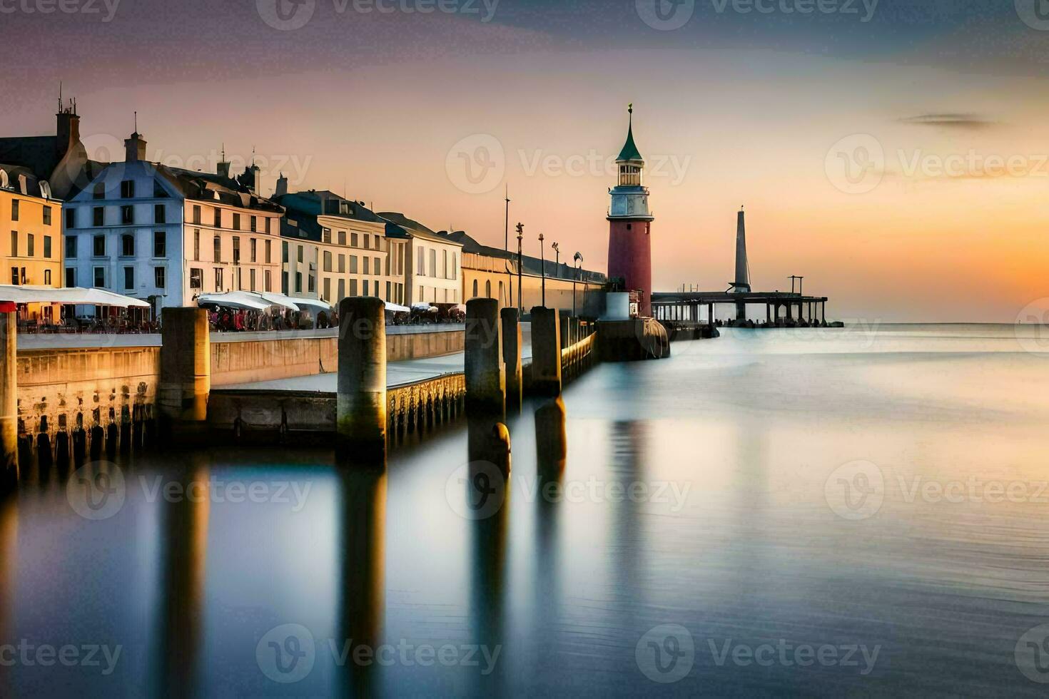 a sunset over the city of hamburg, germany. AI-Generated photo