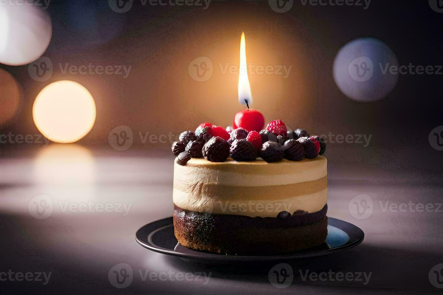 a small cake with a candle on top. AI-Generated photo