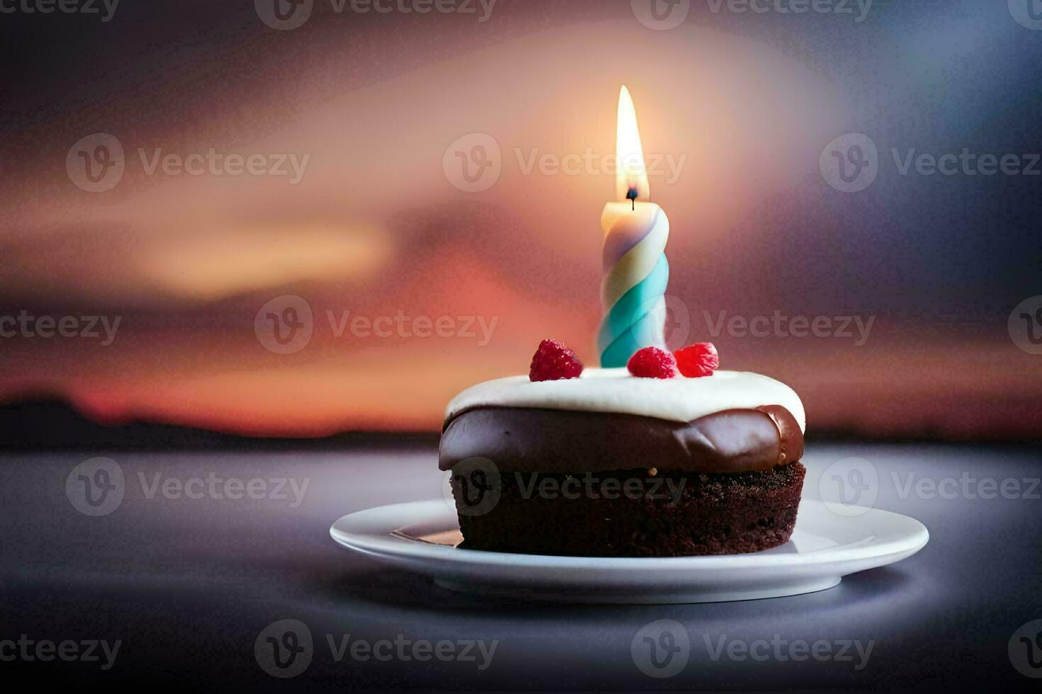 a chocolate cupcake with a single candle on top. AI-Generated photo