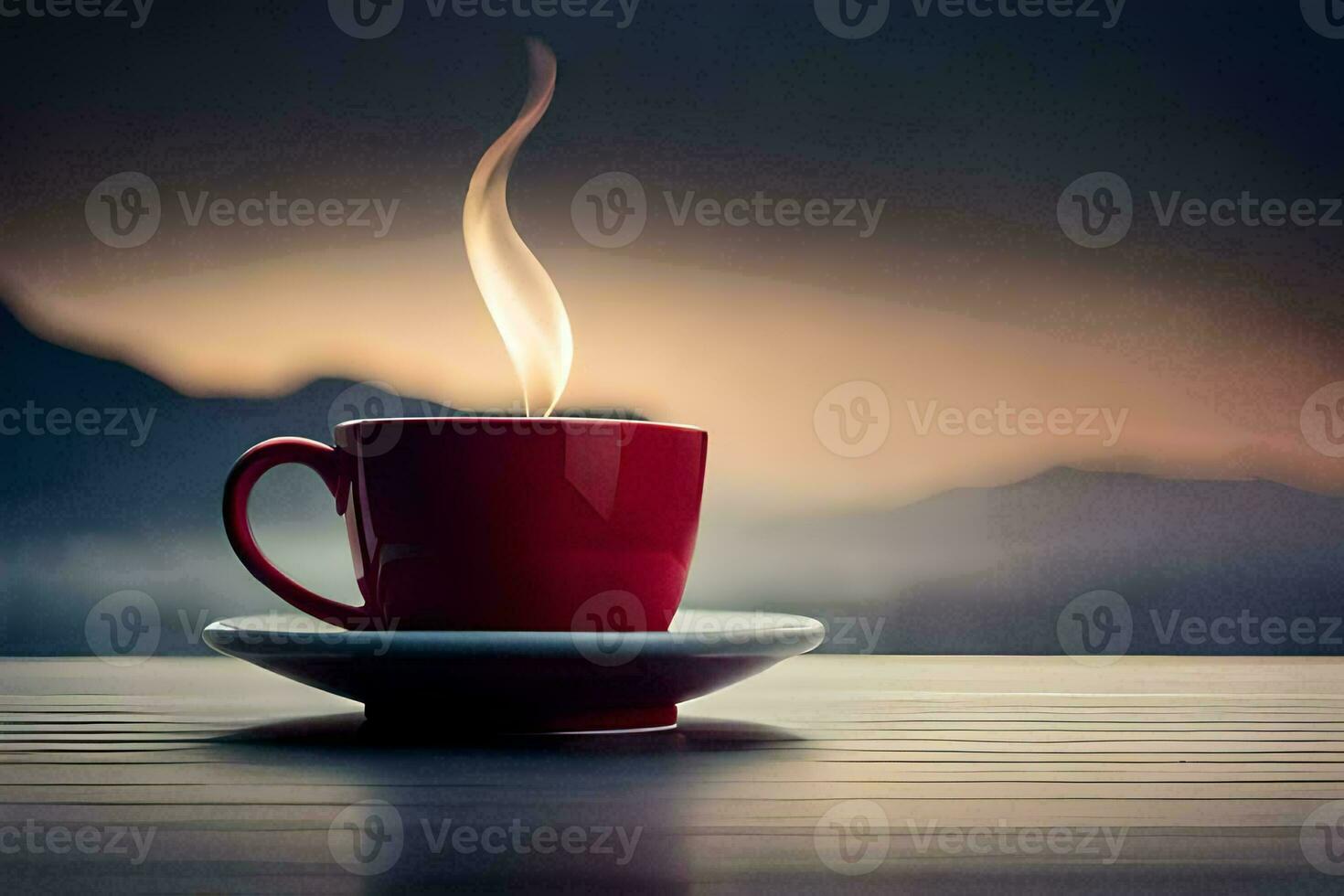 un rojo taza de café en un mesa. generado por ai foto