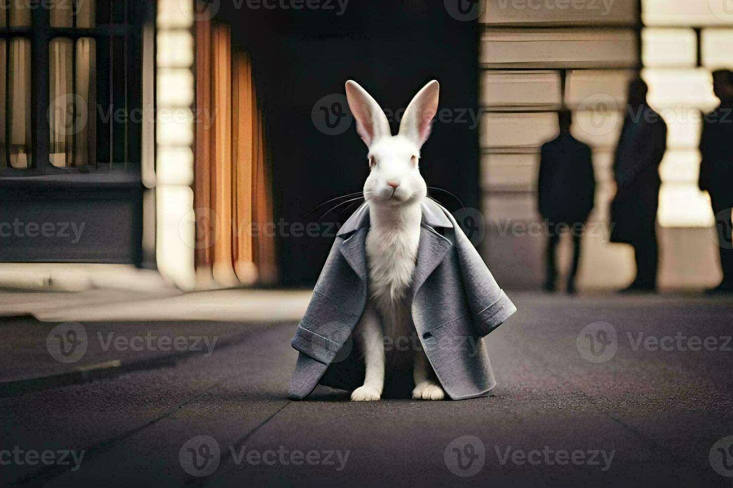 a white rabbit wearing a coat and tie. AI-Generated photo