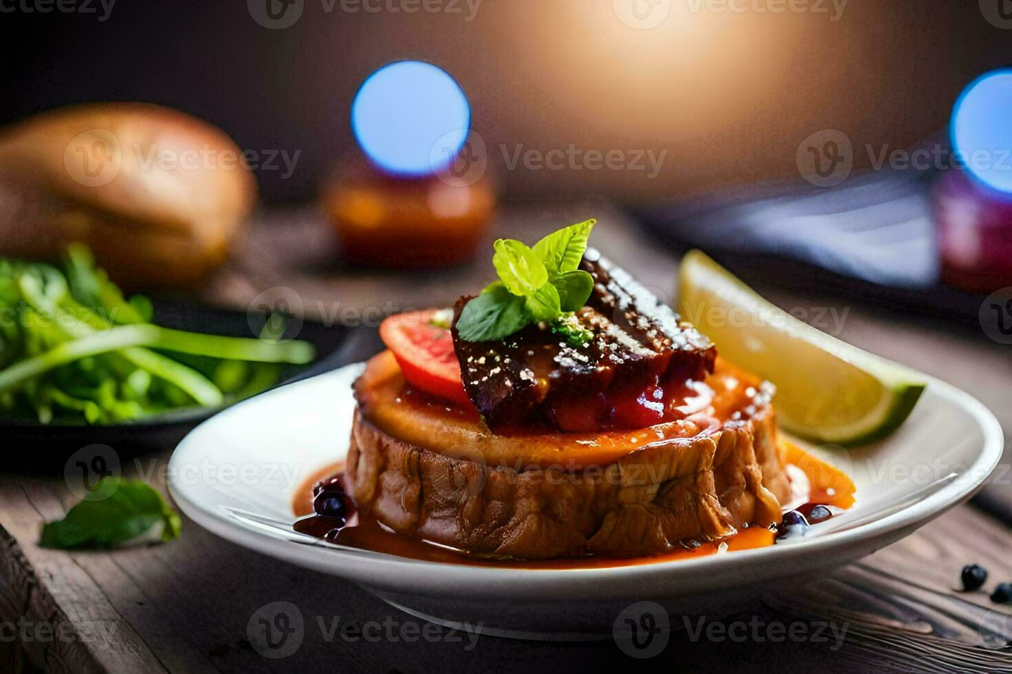 a plate with a dessert on it. AI-Generated photo