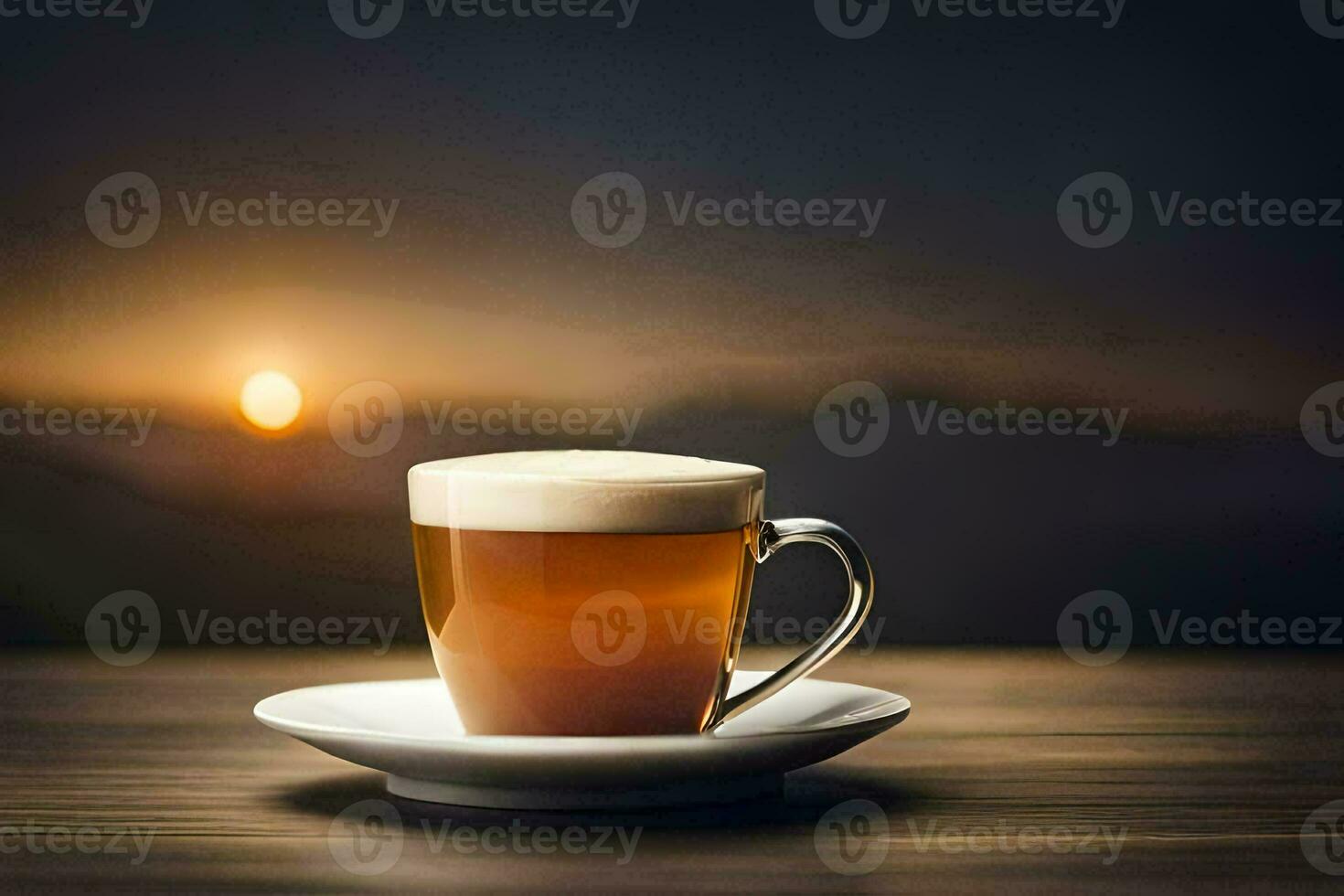 a cup of coffee on a wooden table. AI-Generated photo