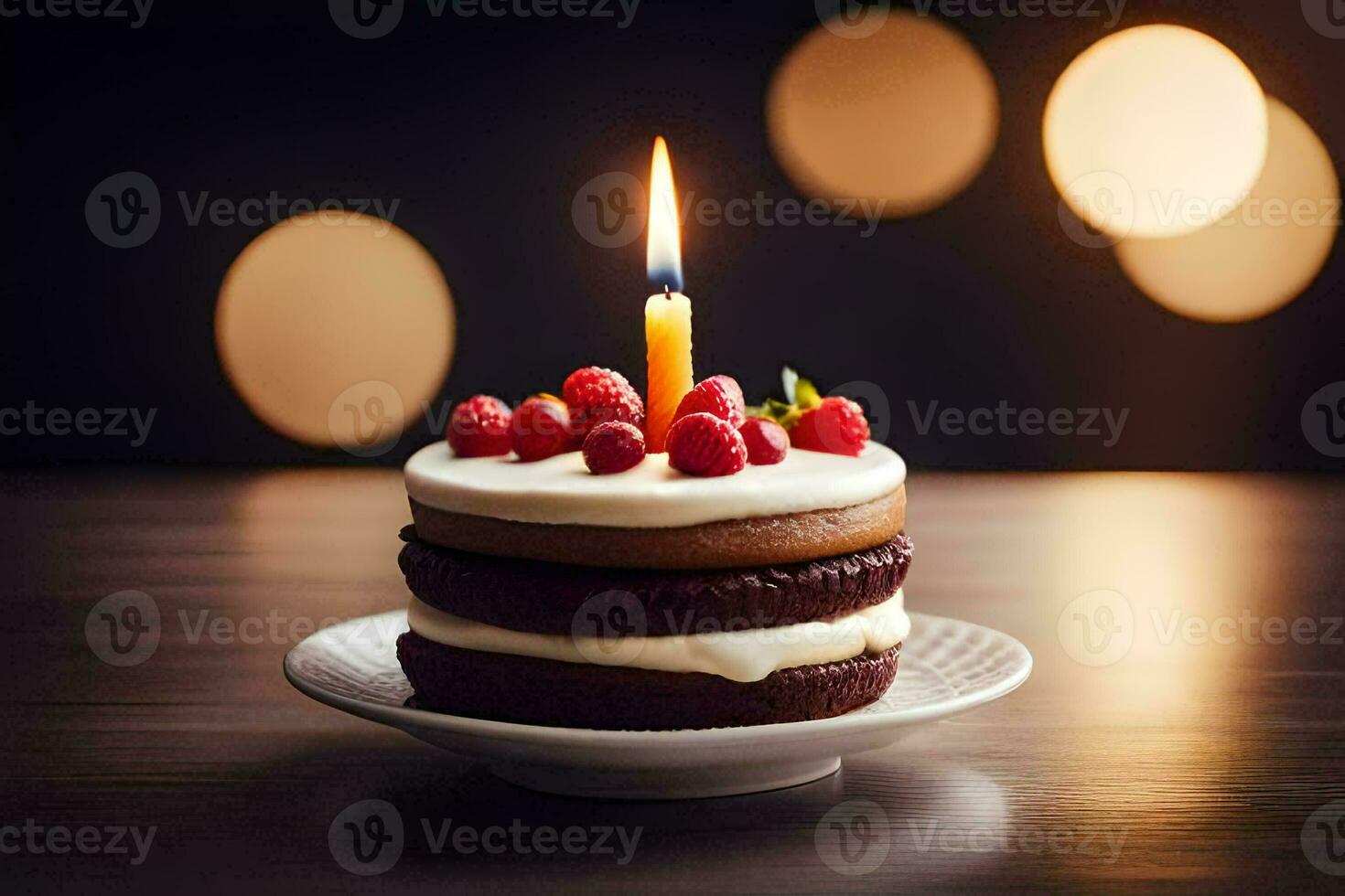 un cumpleaños pastel con un vela en cima. generado por ai foto