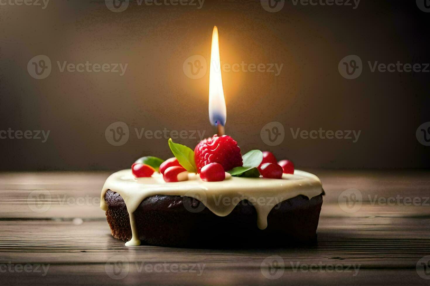 a small birthday cake with a candle on top. AI-Generated photo
