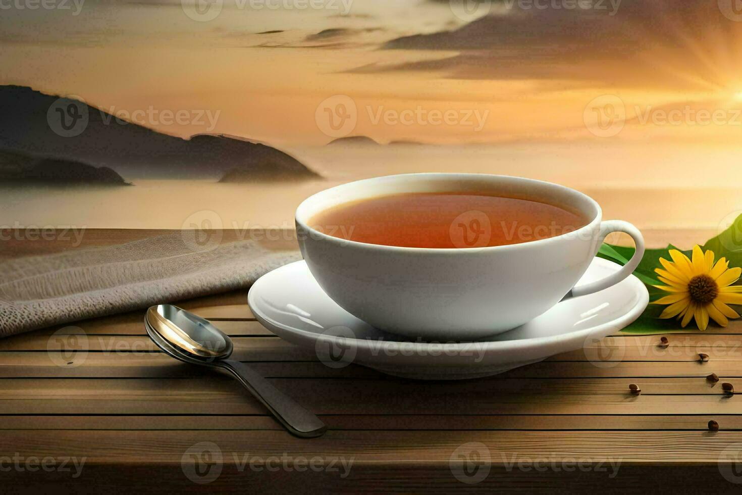 the sun rises over the mountains in the background. AI-Generated photo