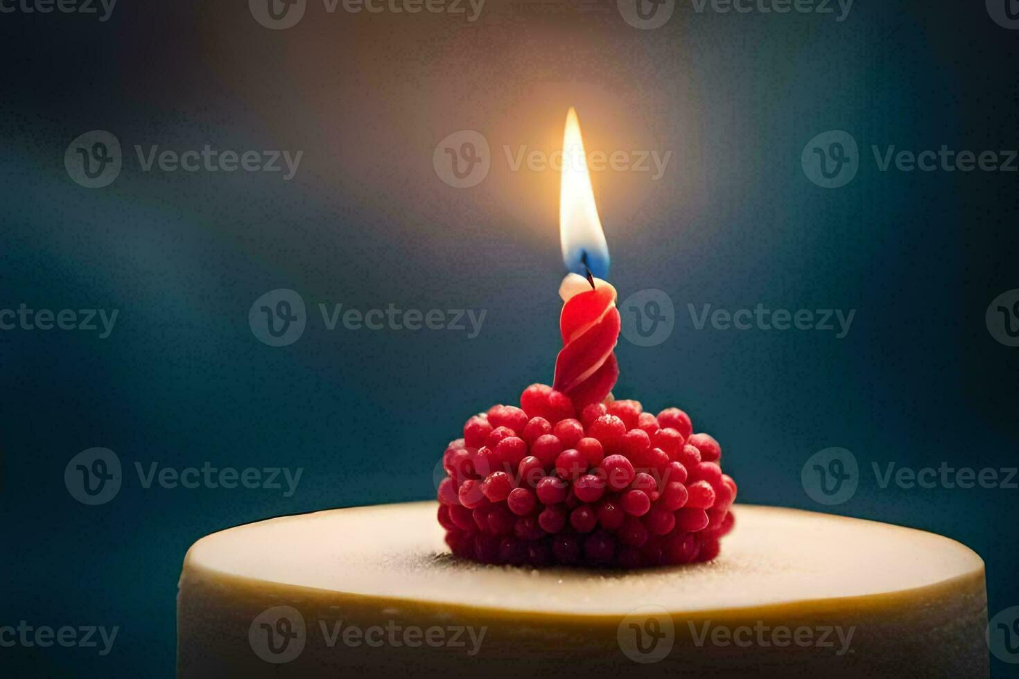 a birthday cake with a single candle. AI-Generated photo