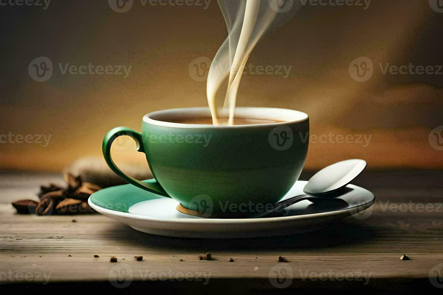 a cup of coffee on a wooden table. AI-Generated photo