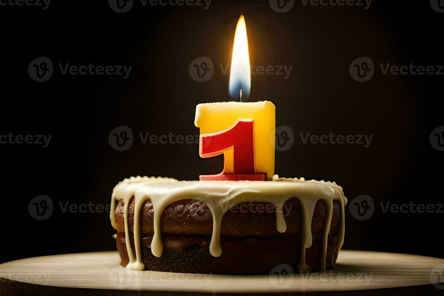 birthday cake with a burning candle. AI-Generated photo