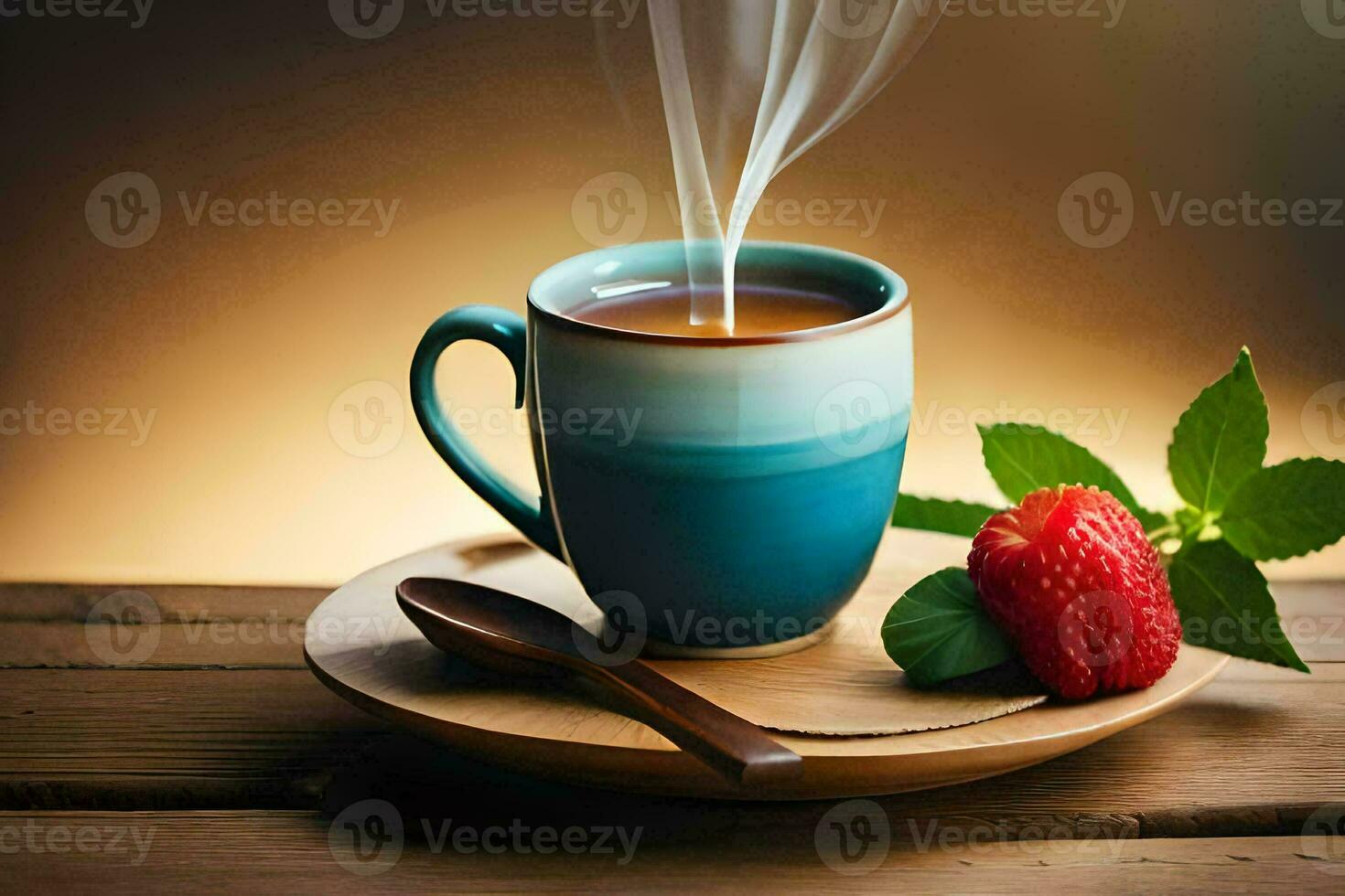 a cup of tea with a strawberry. AI-Generated photo