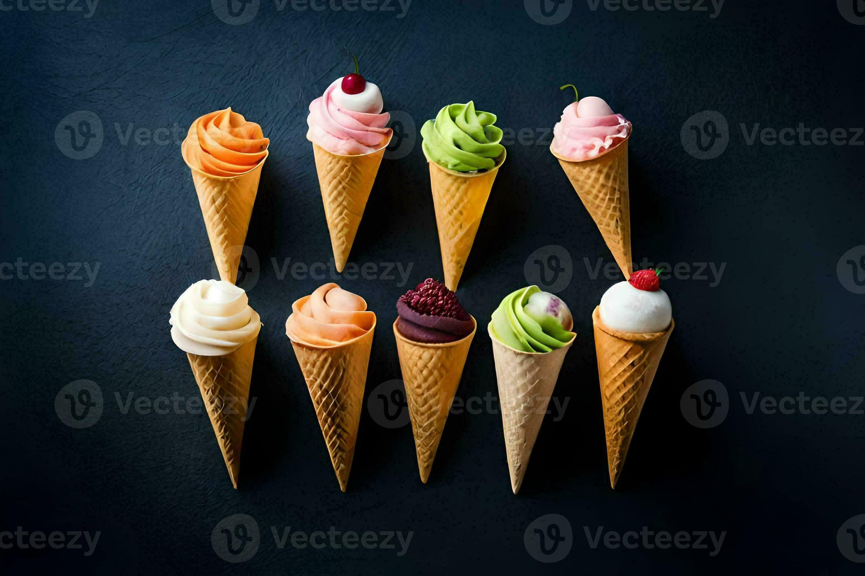 different ice cream cones are arranged in a circle. AIGenerated 30145216 Stock Photo at Vecteezy