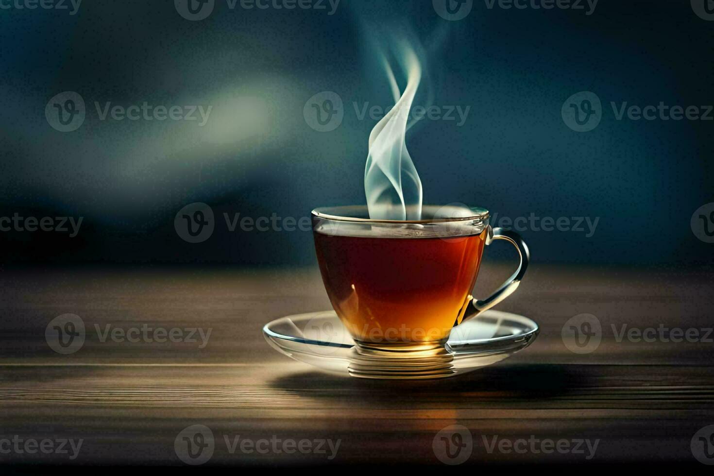 a cup of tea on a wooden table. AI-Generated photo