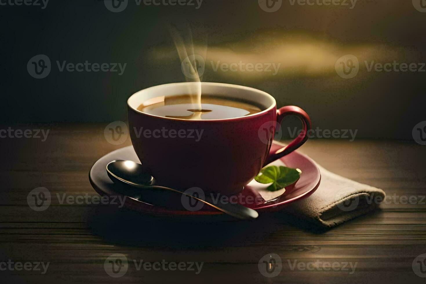 a cup of coffee on a wooden table. AI-Generated photo