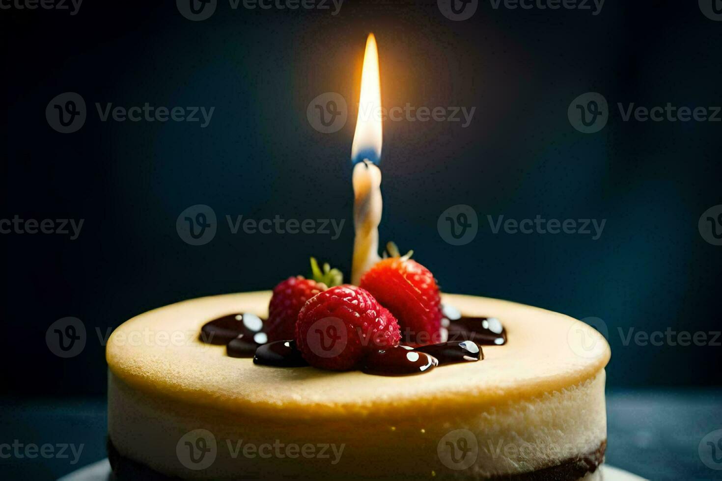 a small cake with a single candle on top. AI-Generated photo