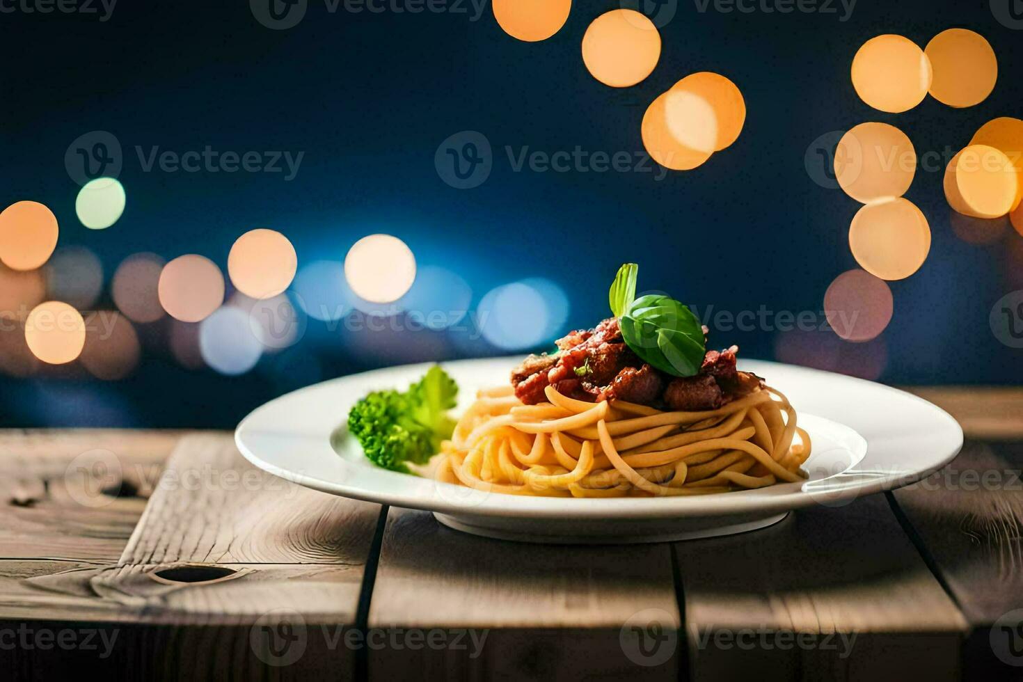 spaghetti with tomato sauce on a plate. AI-Generated photo