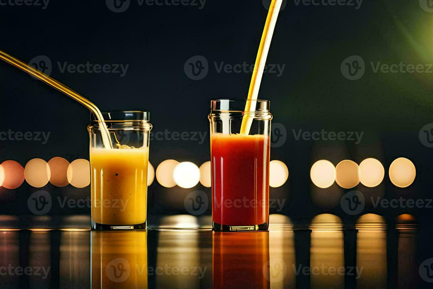 two glasses of orange juice with straws. AI-Generated photo