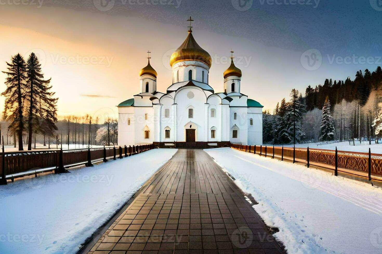 el ruso ortodoxo catedral en el invierno. generado por ai foto