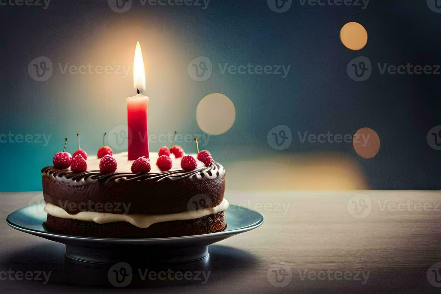 a chocolate cake with a single candle on top. AI-Generated photo