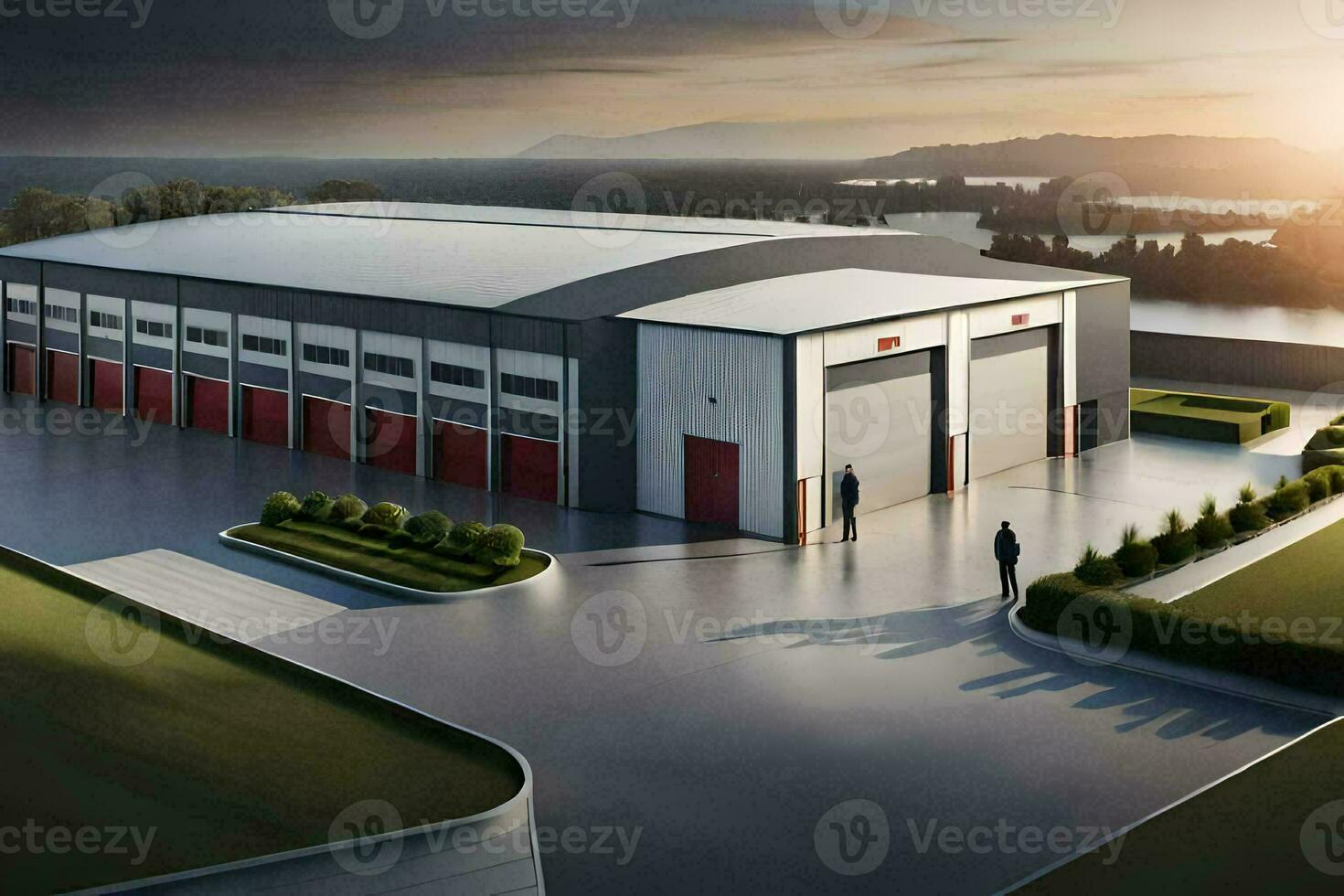 the new warehouse building is designed to look like a large garage. AI-Generated photo