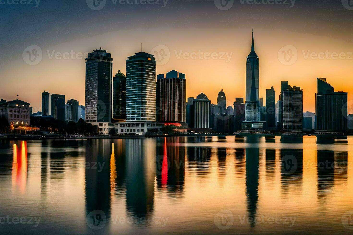 the city skyline at sunset in dubai. AI-Generated photo