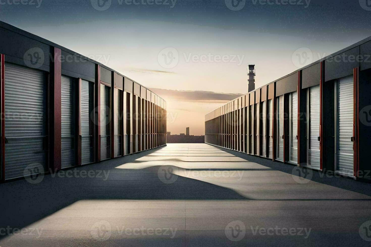 a long hallway with two storage units. AI-Generated photo