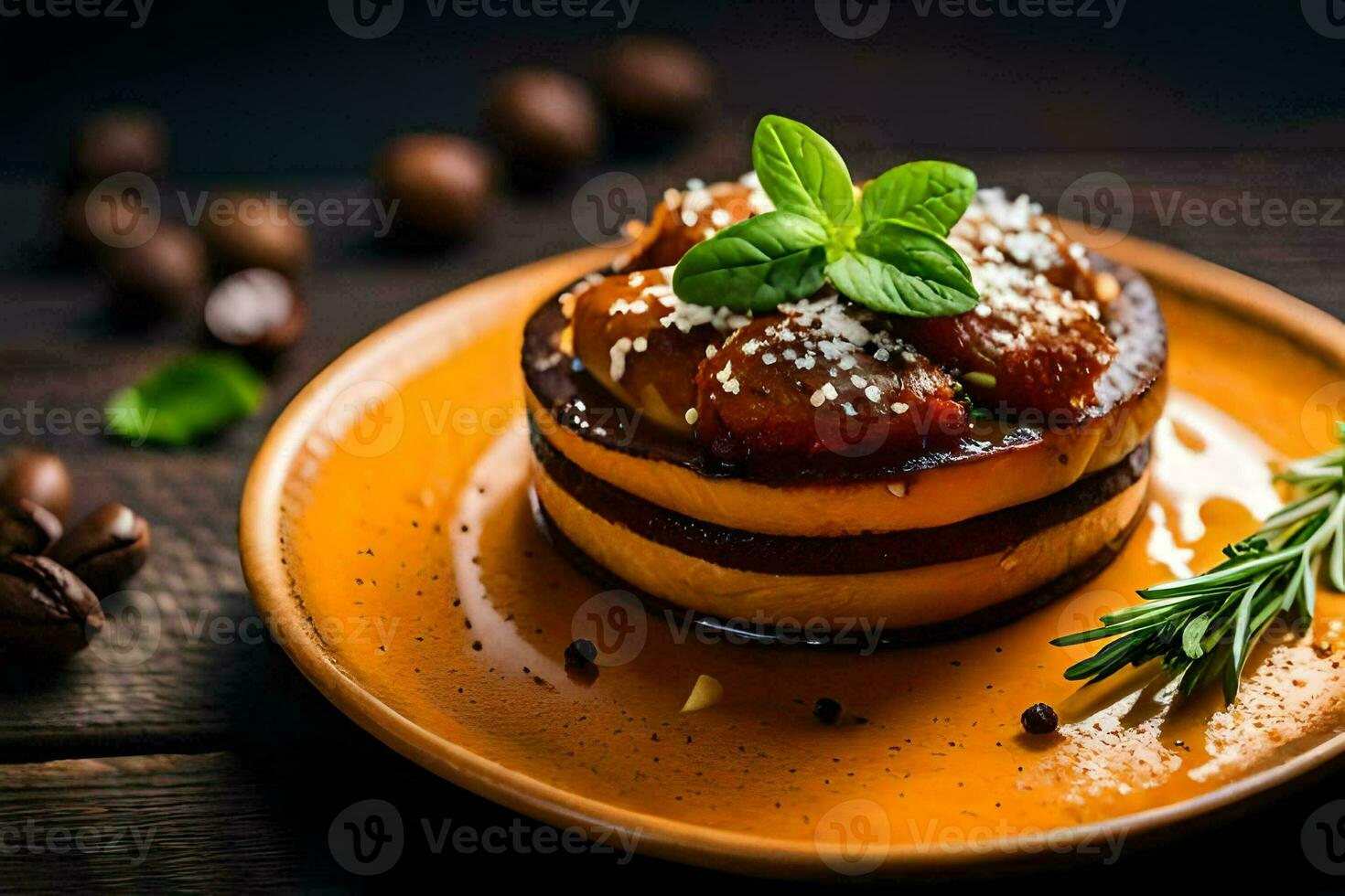 a dessert with spices and nuts on a plate. AI-Generated photo