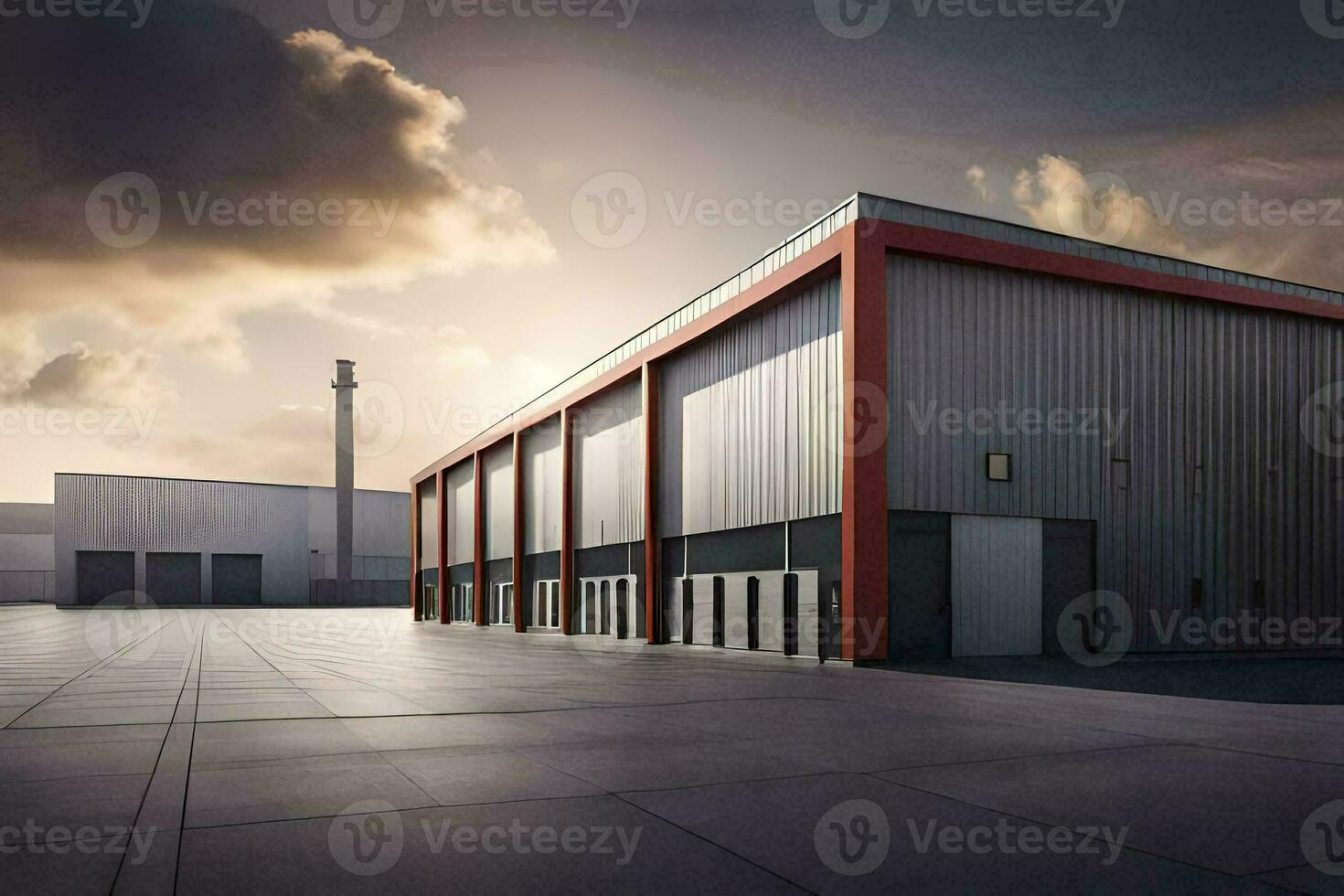 a large industrial building with a sky background. AI-Generated photo