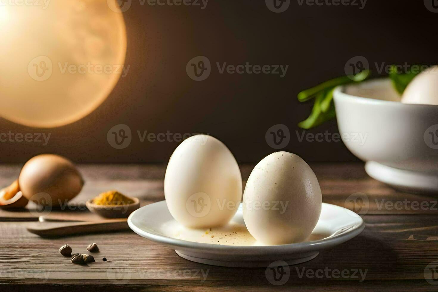 two eggs on a plate with spices and spices. AI-Generated photo