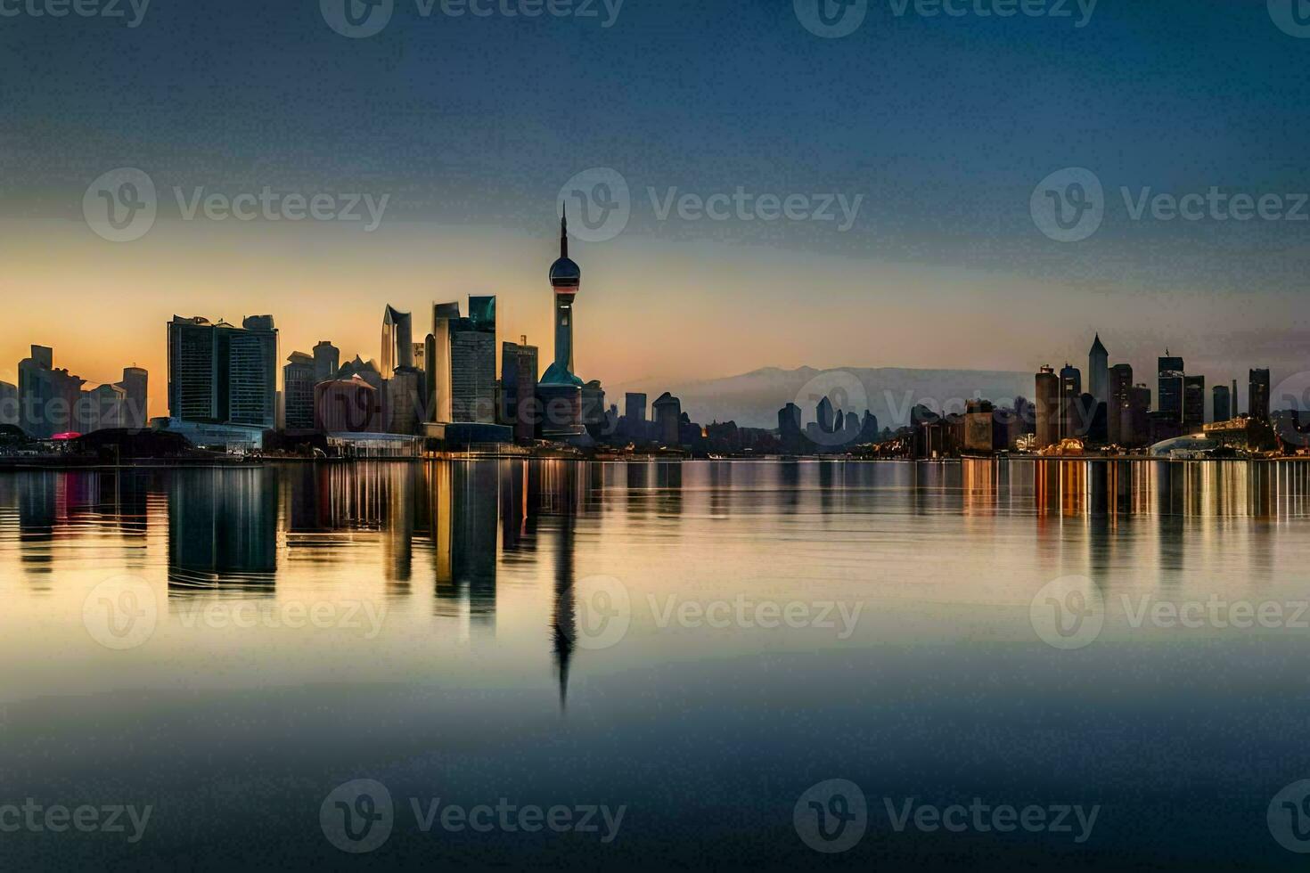 the skyline of shanghai at sunset. AI-Generated photo