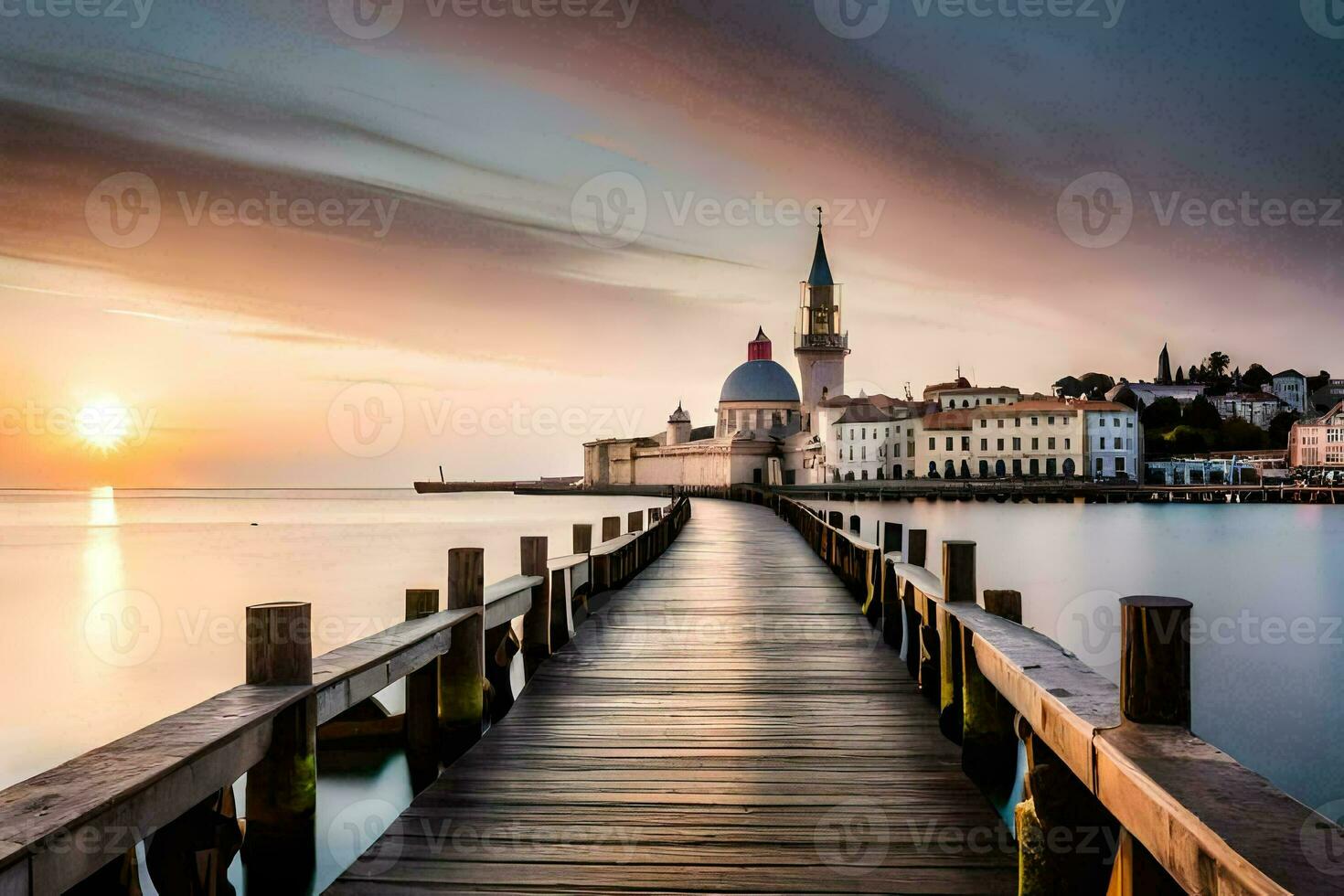 el Dom sube terminado un muelle en rovin. generado por ai foto