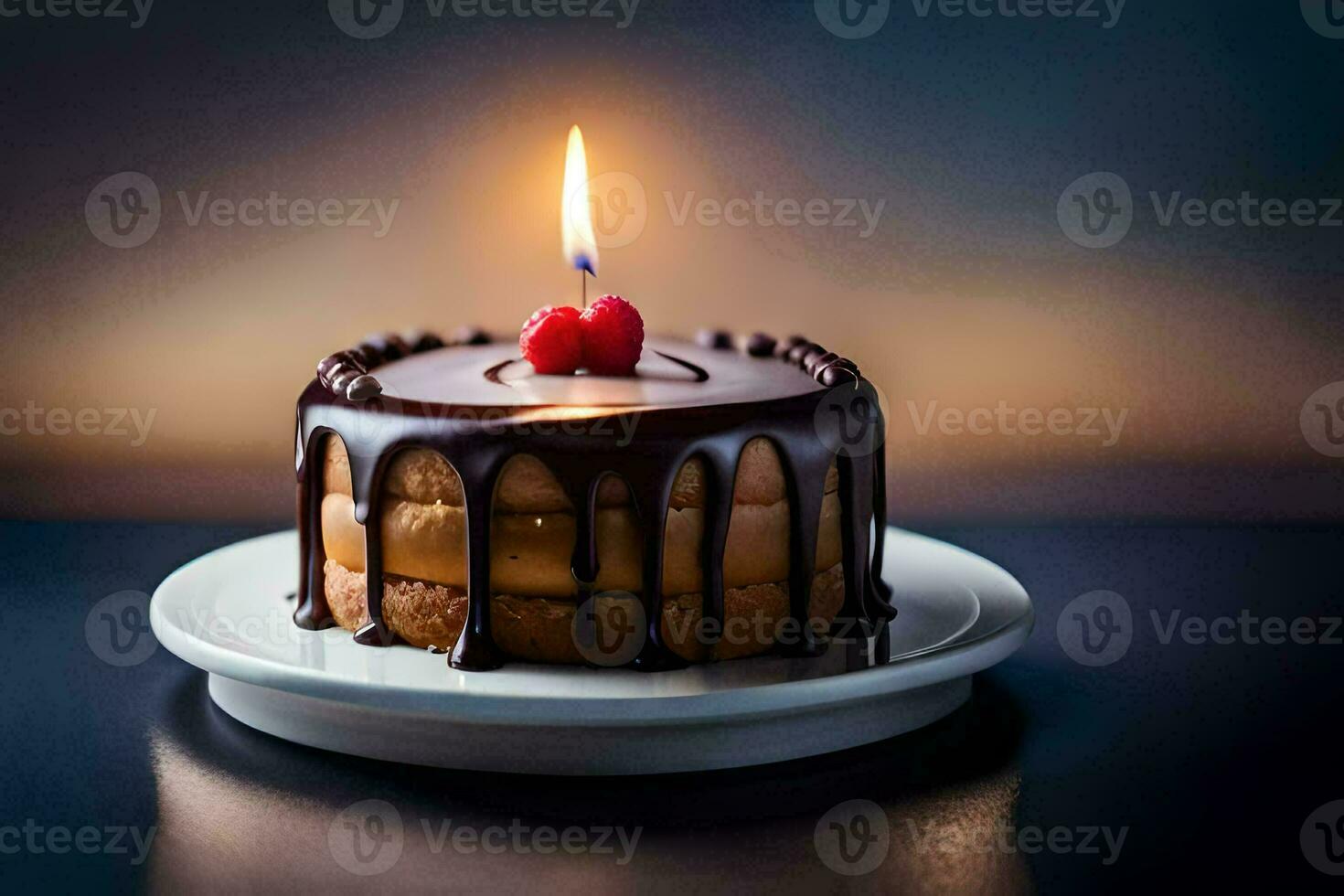 a chocolate cake with a single candle on top. AI-Generated photo