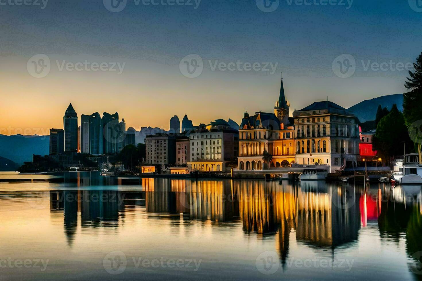 the city of luzern, switzerland at sunset. AI-Generated photo