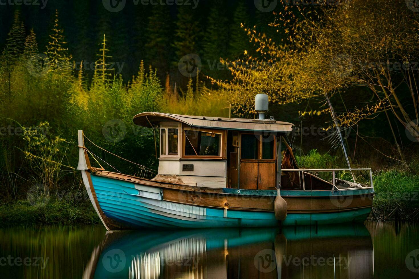 a boat on the lake. AI-Generated photo