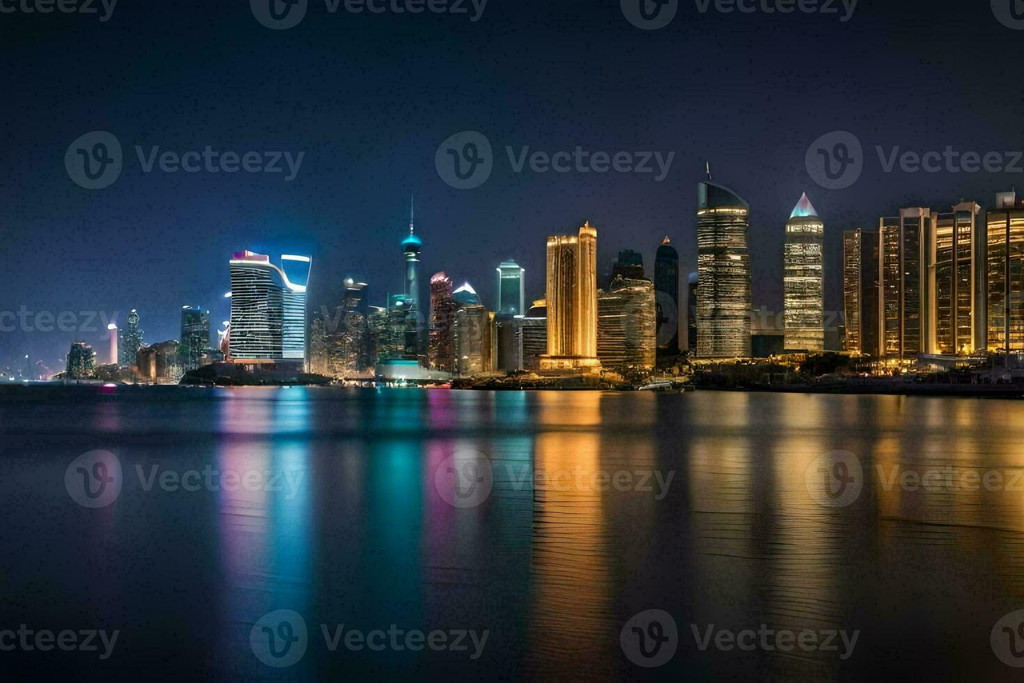 the city skyline at night in shanghai. AI-Generated photo