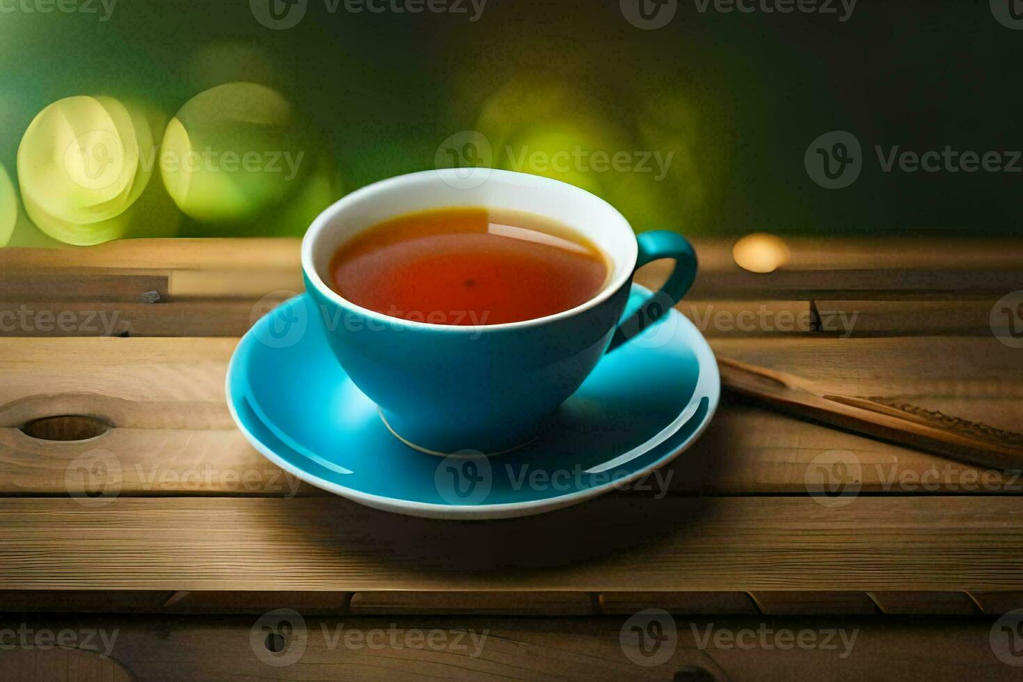 a cup of tea on a wooden table. AI-Generated photo