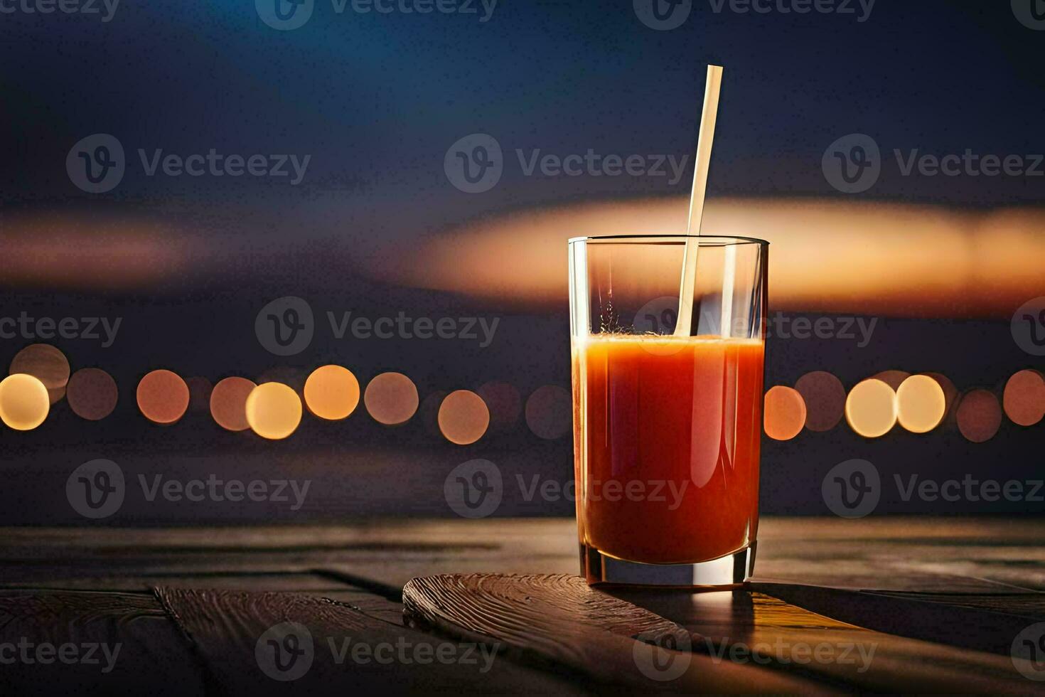 a glass of orange juice on a wooden table. AI-Generated photo