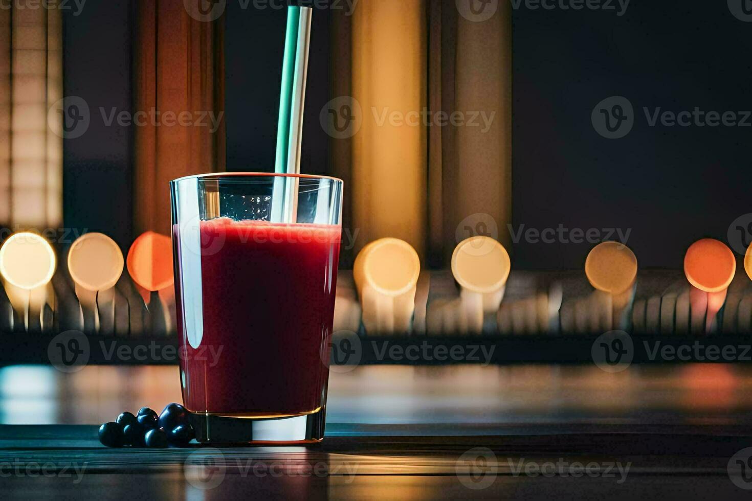 a glass of juice with a straw. AI-Generated photo