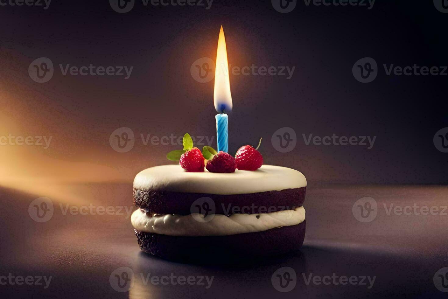 a birthday cake with a single candle. AI-Generated photo