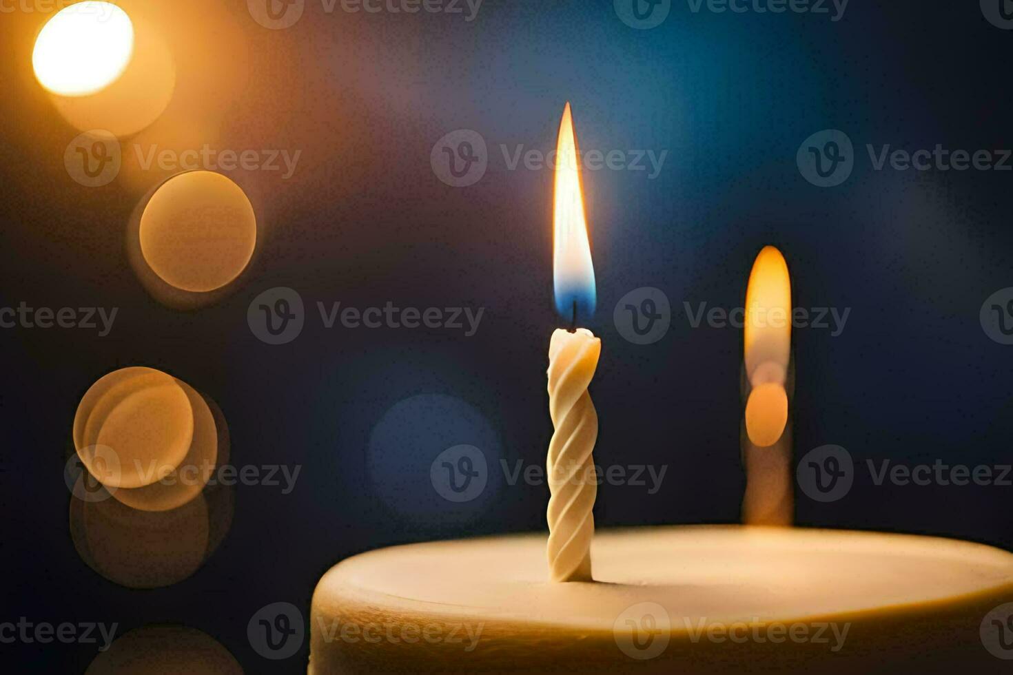 un soltero vela es iluminado en un cumpleaños pastel. generado por ai foto