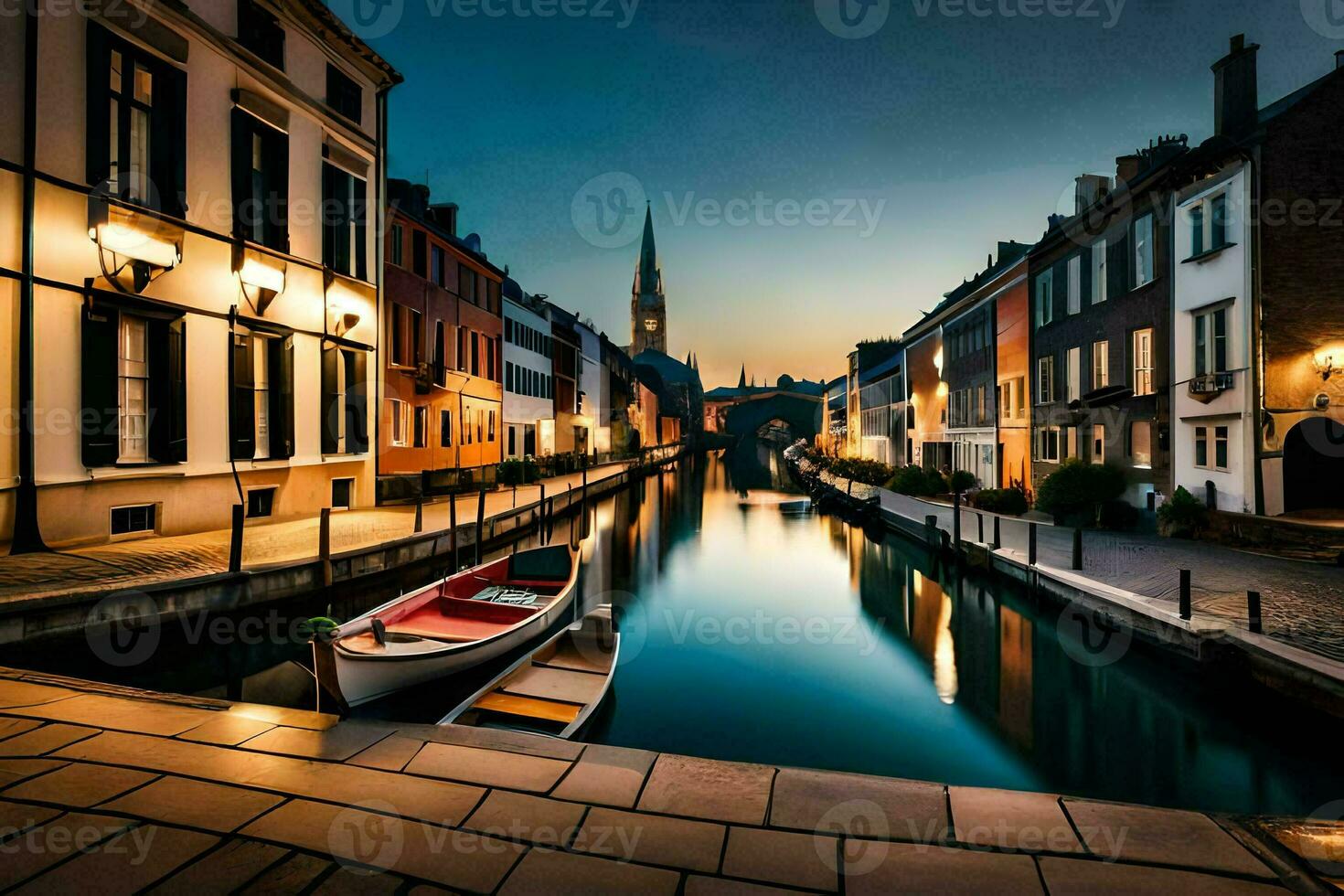 a canal in bruges, belgium. AI-Generated photo