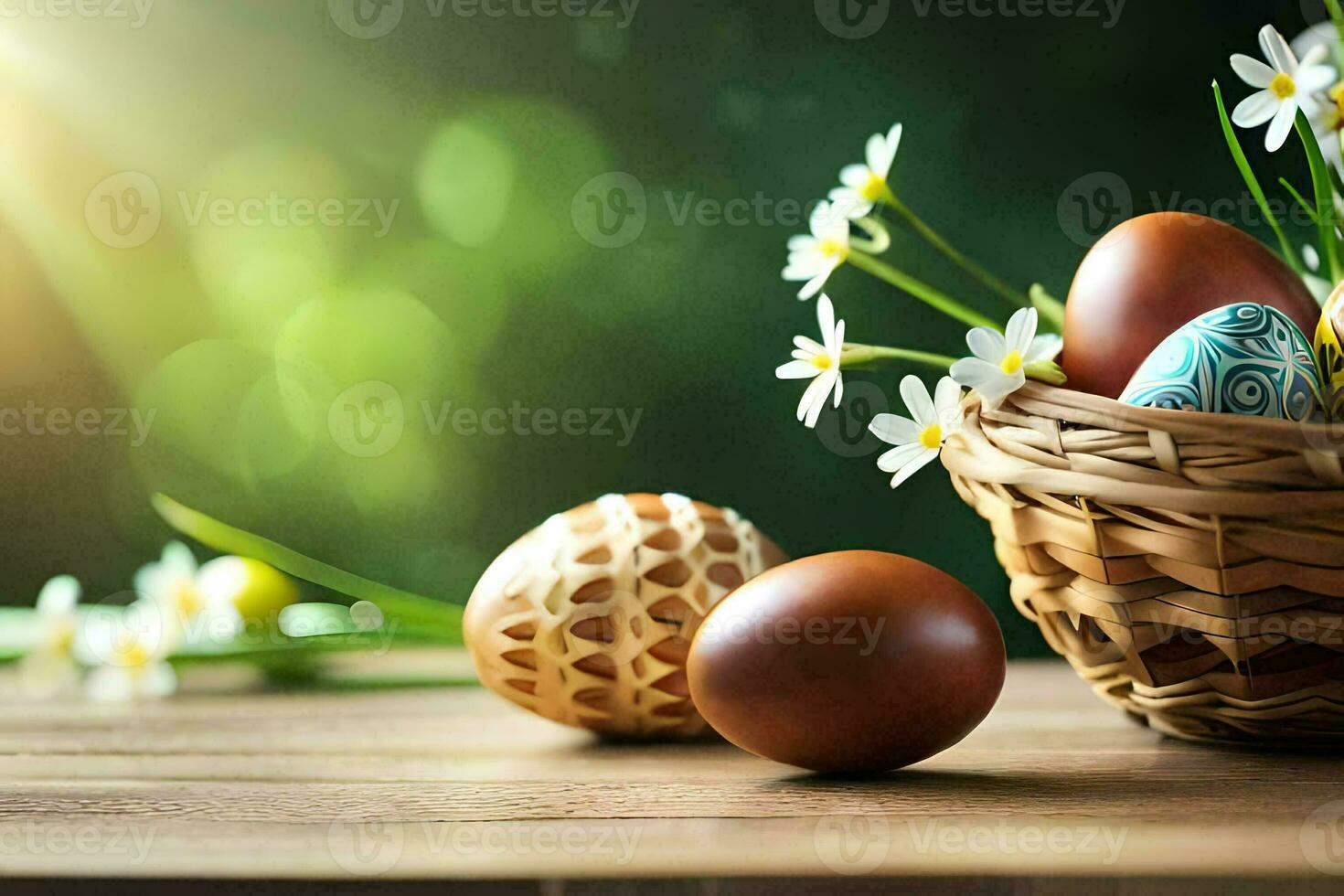 easter eggs in a basket. AI-Generated photo